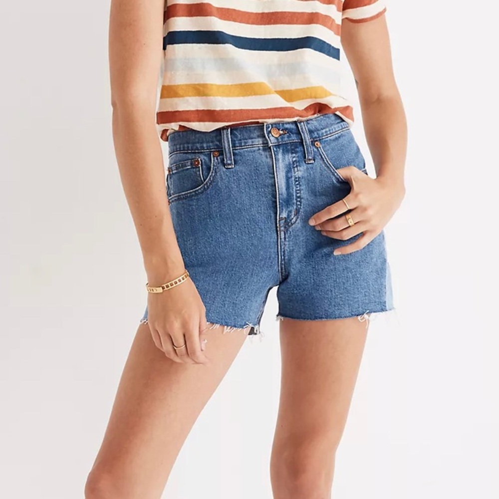 Madewell High Rise Denim Jean Shorts: Pieced Edition J0530 Patchwork Raw Hem 25 - Picture 2 of 16
